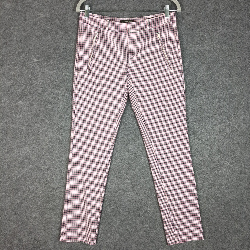 Banana Republic Sloan Skinny Pants Womens 2‎ Pink Navy Gingham Plaid Zip Pocket - Picture 2 of 15